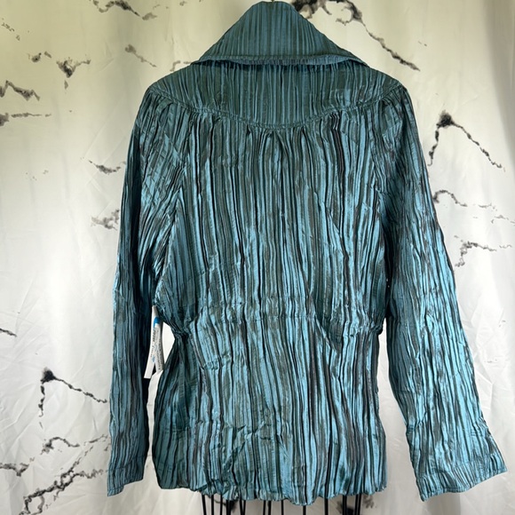UBU Teal Ruched Pillow Jacket Crinkled Pleated Longline Lightweight Windbreaker - Picture 12 of 15